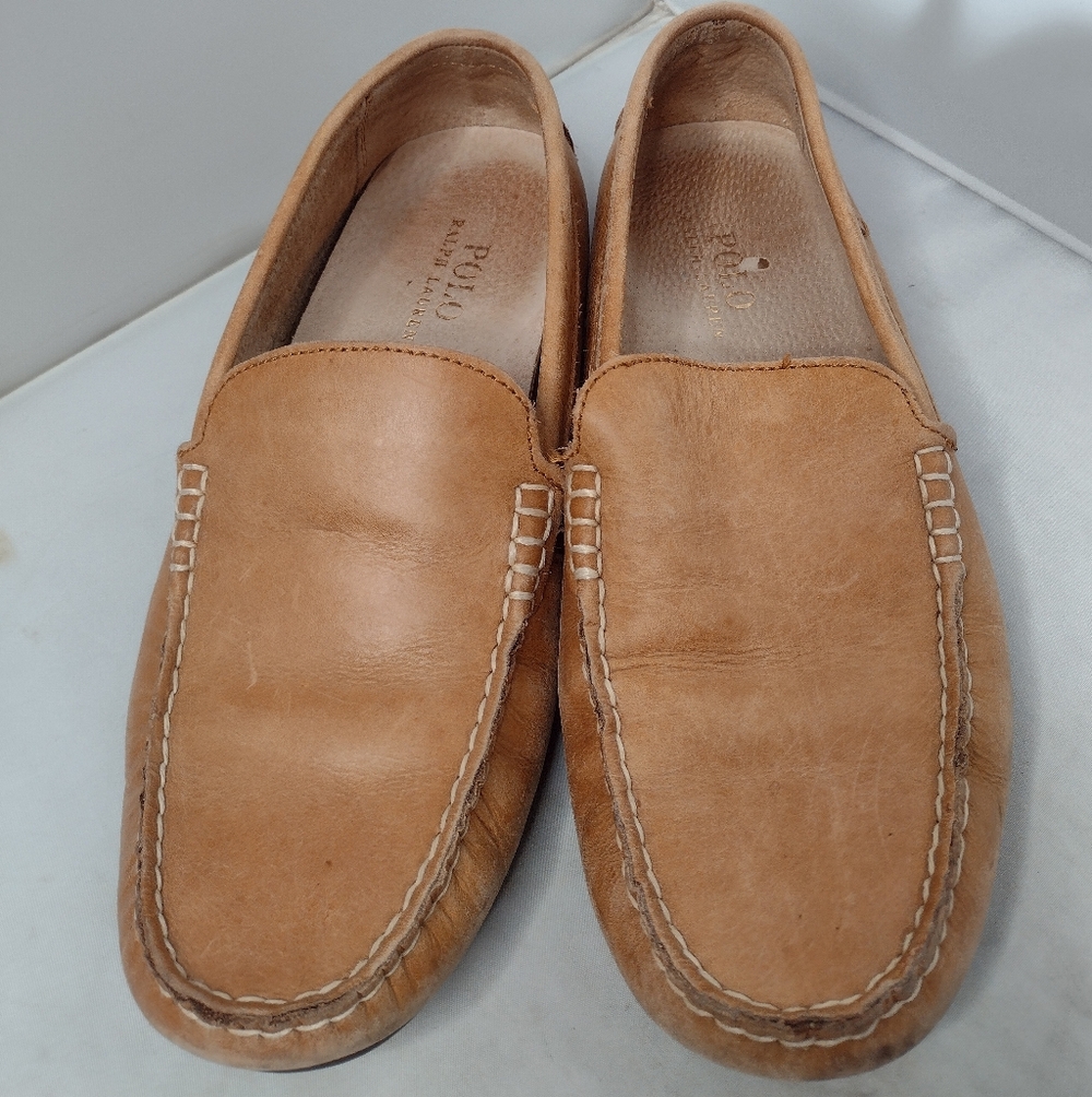 Polo Ralph Lauren Men Woodley Leather Driving Shoes 8.5  Moccasin Tan B